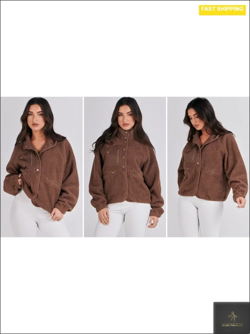 Fuzzy Fleece Button Down Cropped Sherpa Coat with Pockets